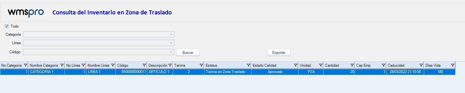 Inventario Zona Traslado